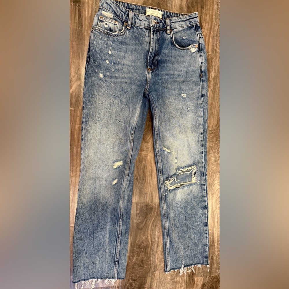 We The Free Distressed Light Blue Straight-Leg Jeans